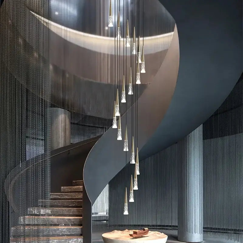 Modern black and clear led rain drop chandelier – staircase pendant light