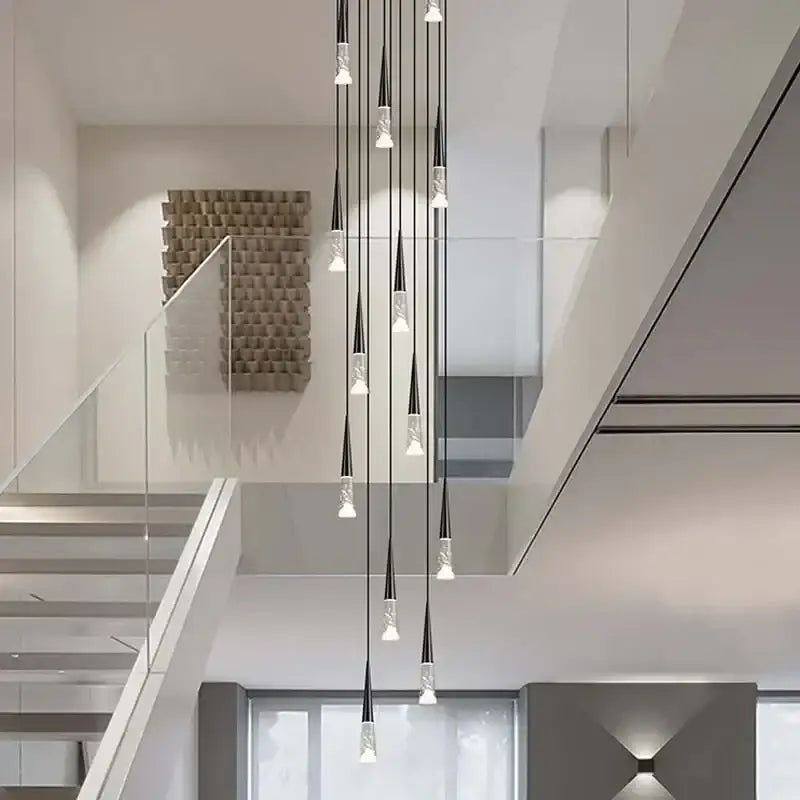Modern black and clear led rain drop chandelier – staircase pendant light