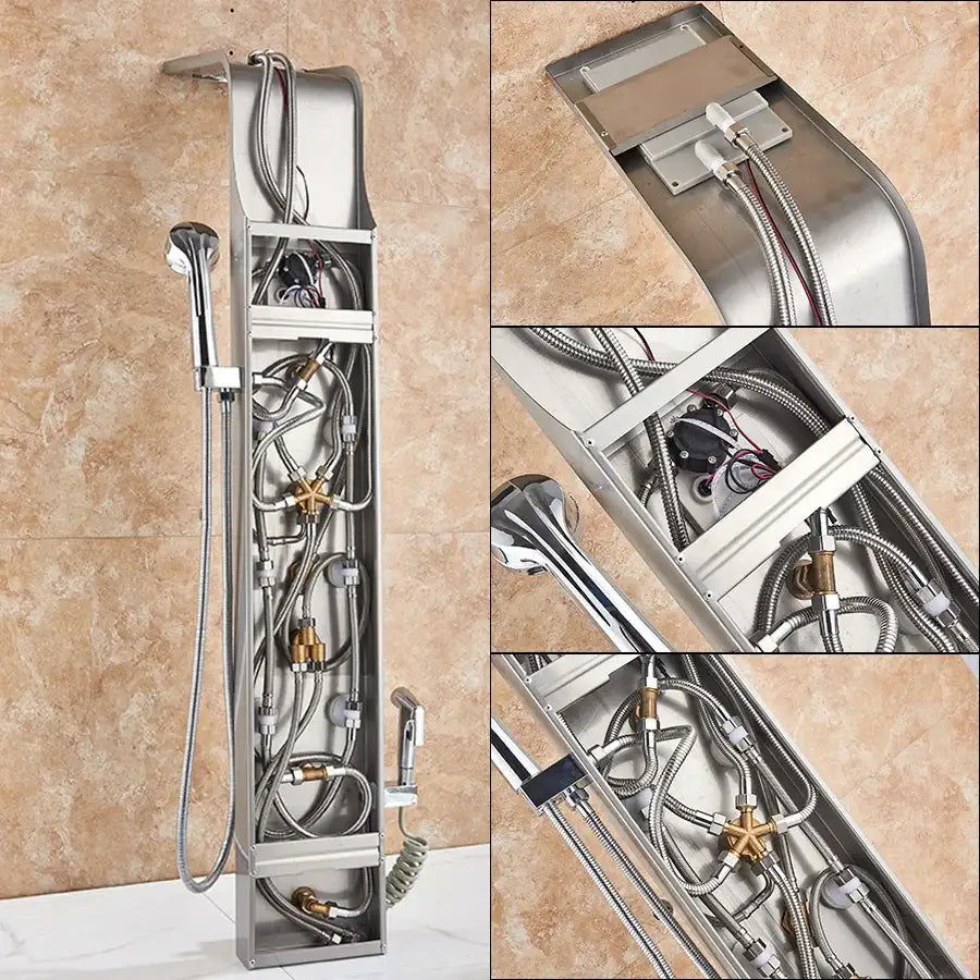 Gold led rain shower system with massage jet and bidet for bathroom