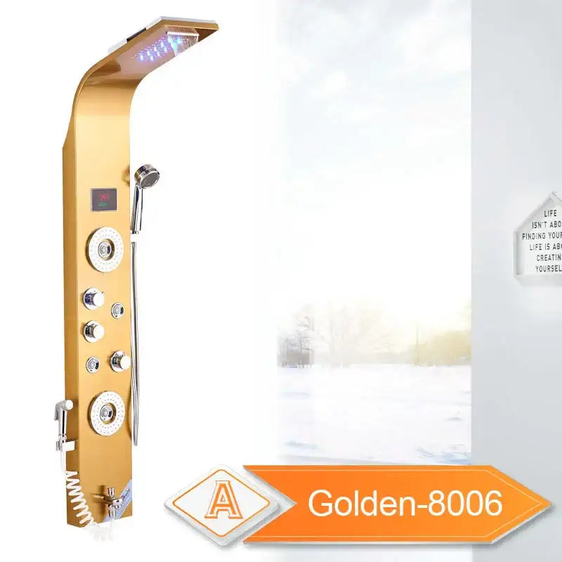 Gold led rain shower system with massage jet and bidet for bathroom