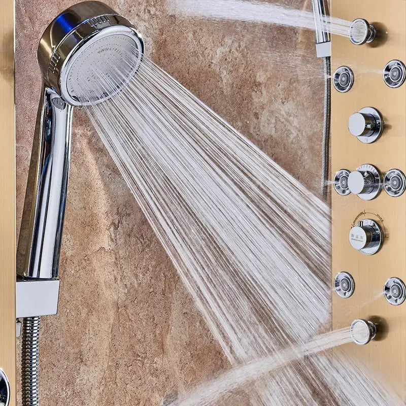 Gold led rain shower system with massage jet and bidet for bathroom
