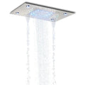 Modern black rain waterfall shower head bathroom blue led lights