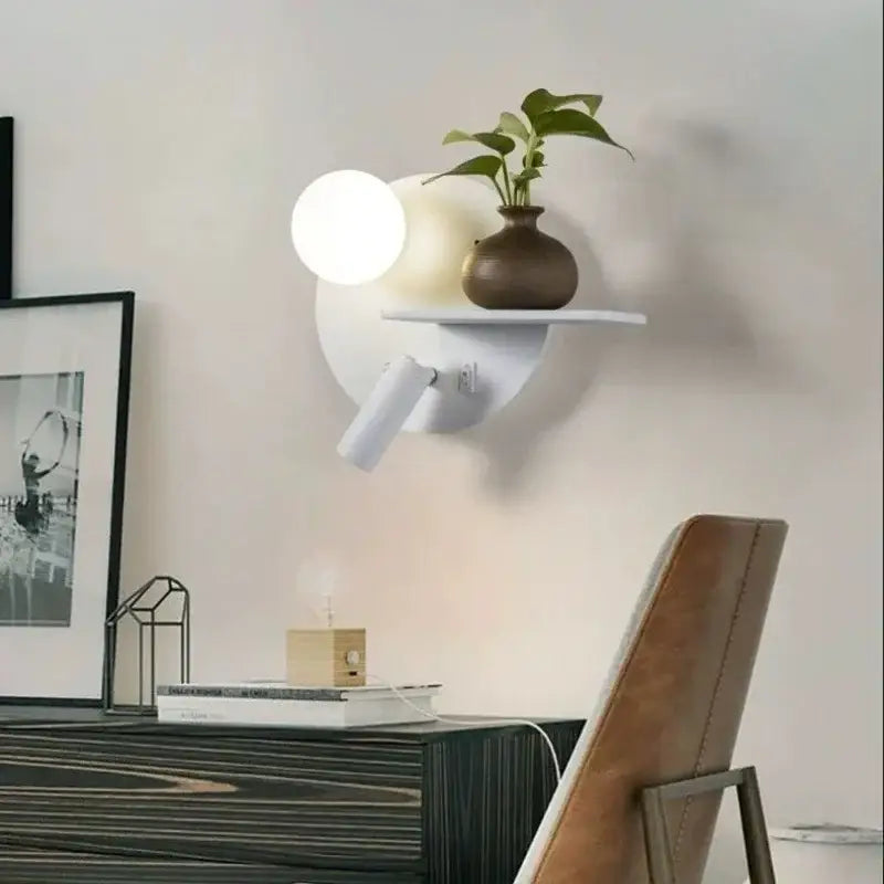 Modern black & white decorbites led reading wall lamp bedroom storage