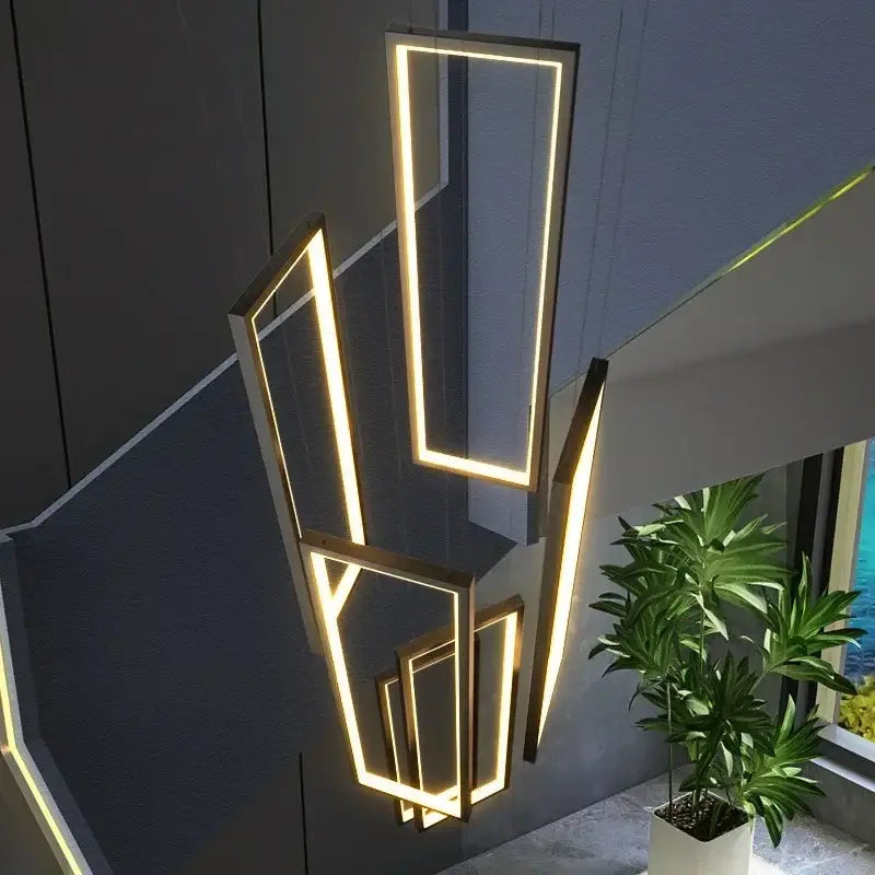 Modern gold decorbites led rectangle staircase chandelier living room