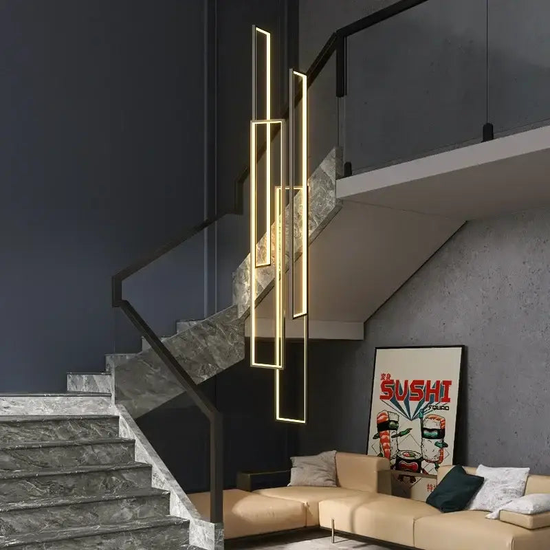 Modern gold decorbites led rectangle staircase chandelier living room