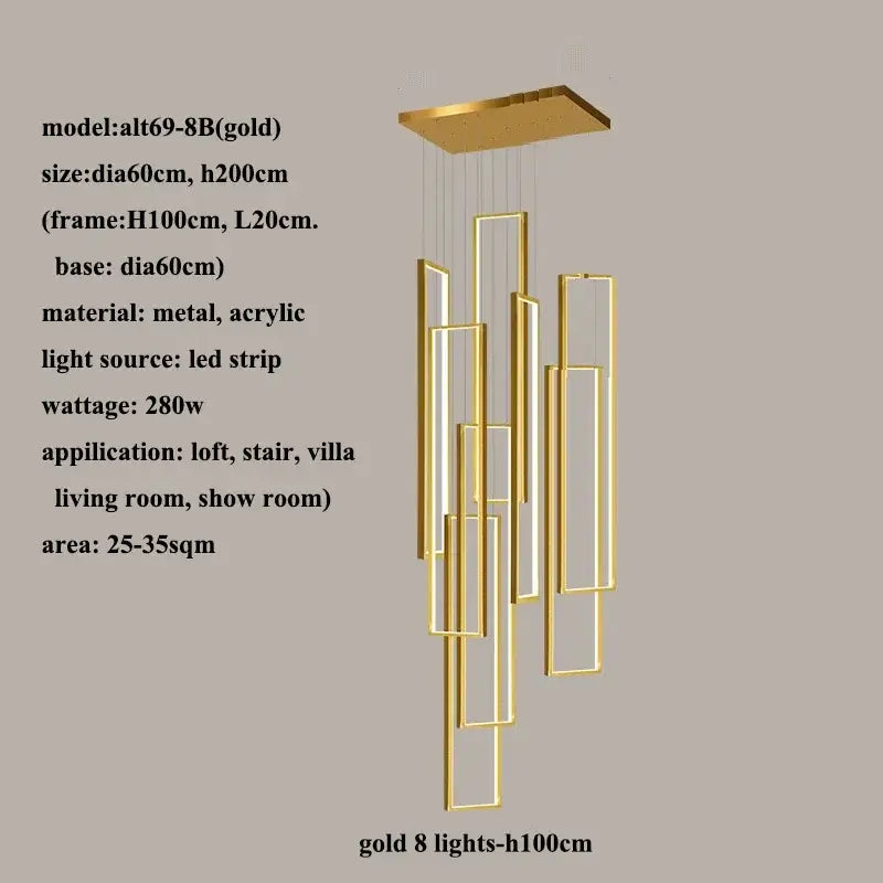 Modern gold decorbites led rectangle staircase chandelier living room