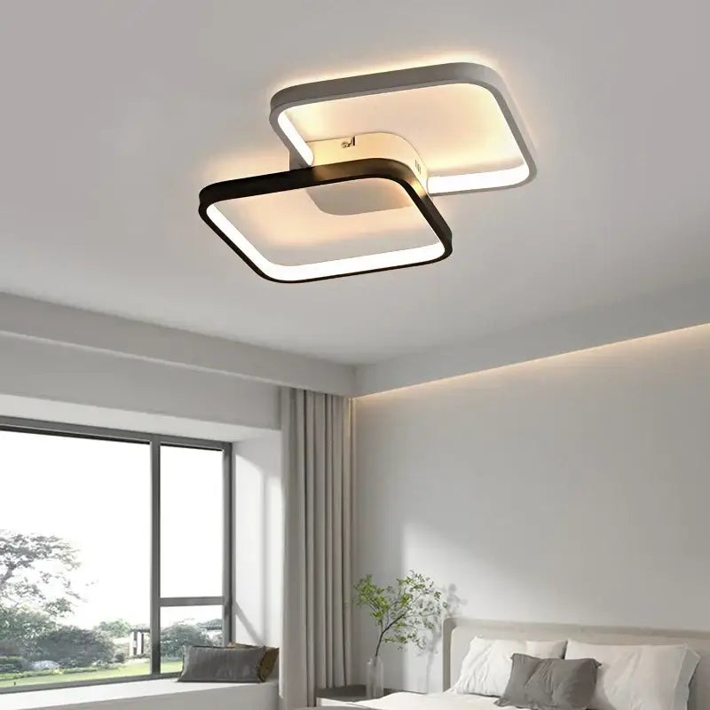 Modern black & white led rectangular chandelier art living room light