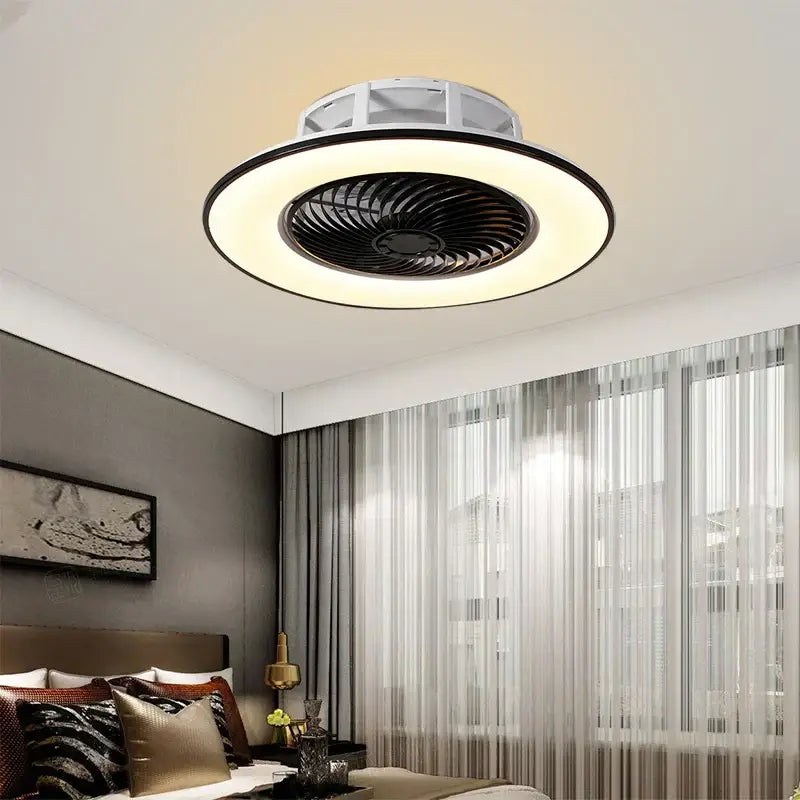 Modern black & white led remote control ceiling fan bedroom