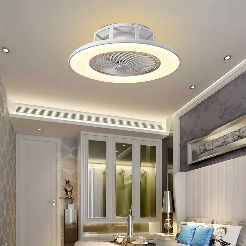 Modern black & white led remote control ceiling fan bedroom