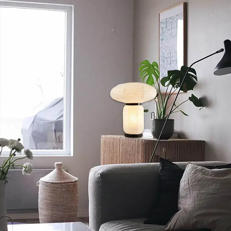 Modern mushroom ribbed paper table lamp bedroom warm light