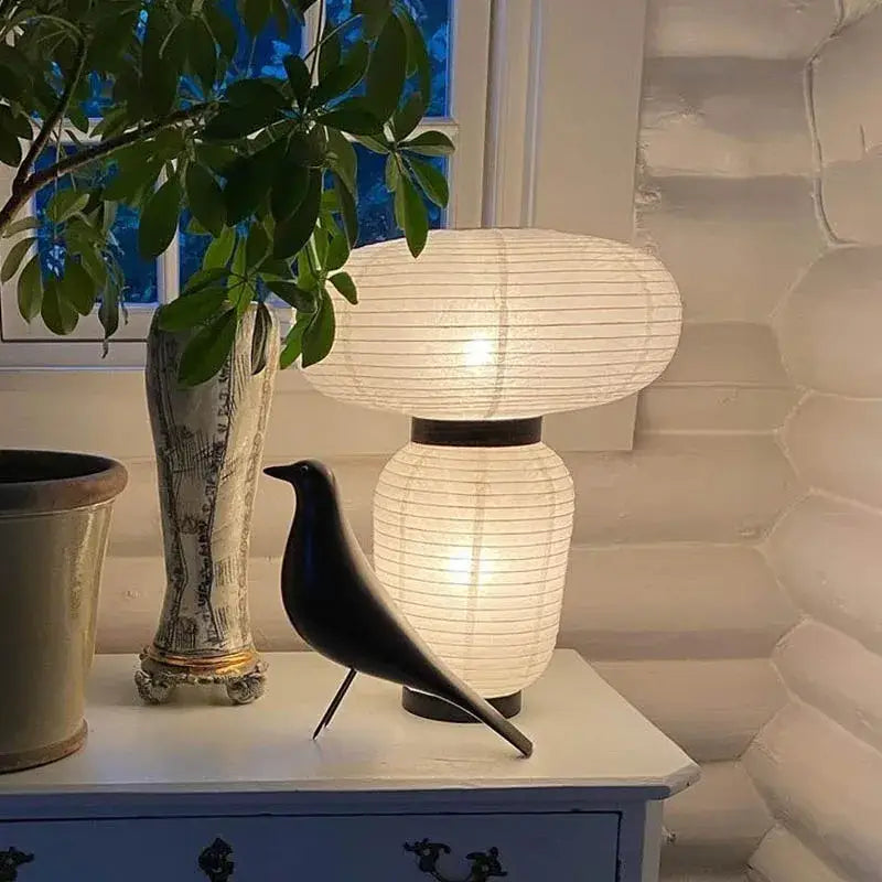 Modern mushroom ribbed paper table lamp bedroom warm light