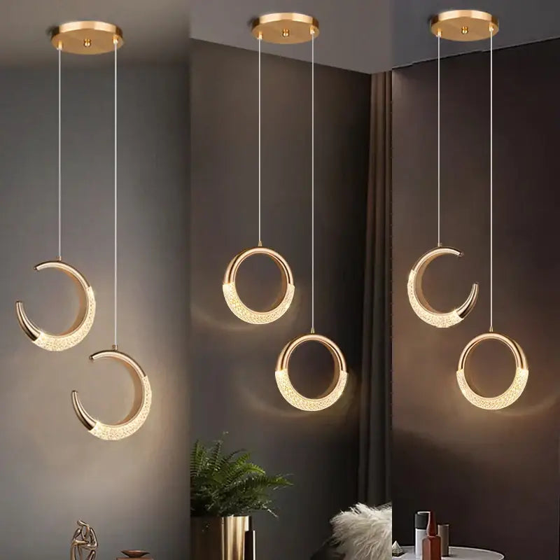 Modern gold & purple moon lamps set bedroom pendant light