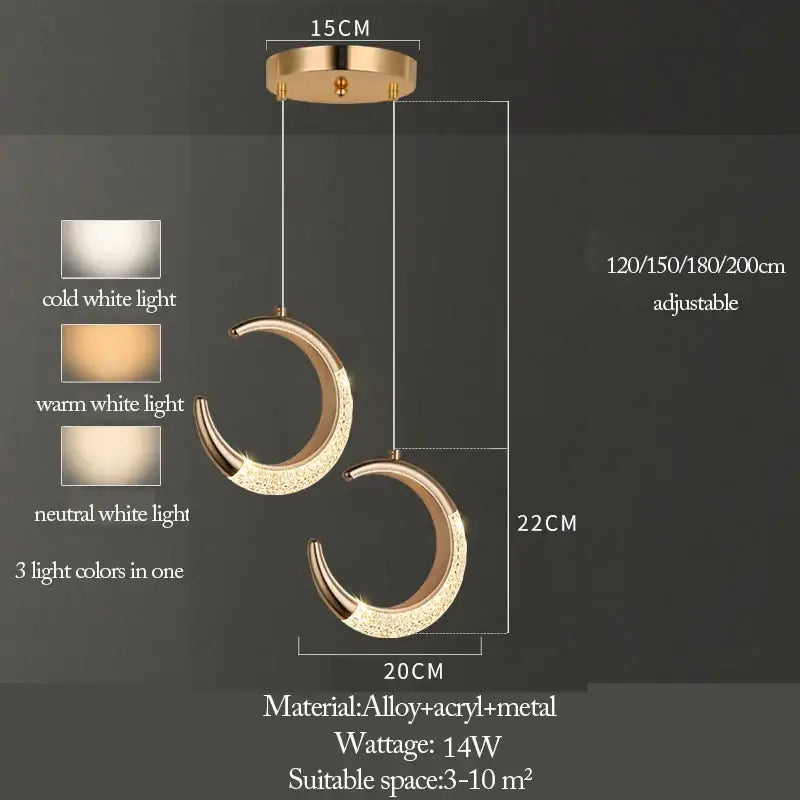Modern gold & purple moon lamps set bedroom pendant light