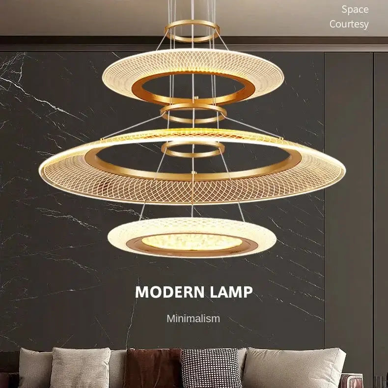 Modern gold tiered led ring ceiling chandelier for living room