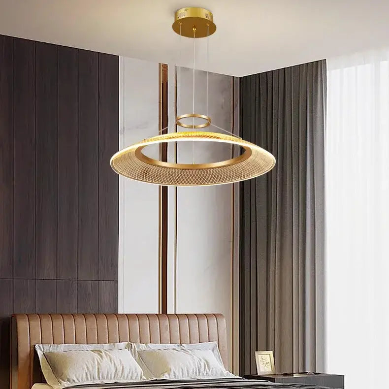 Modern gold tiered led ring ceiling chandelier for living room
