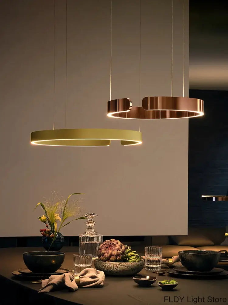 Modern copper & gold led ring chandelier living room pendant light