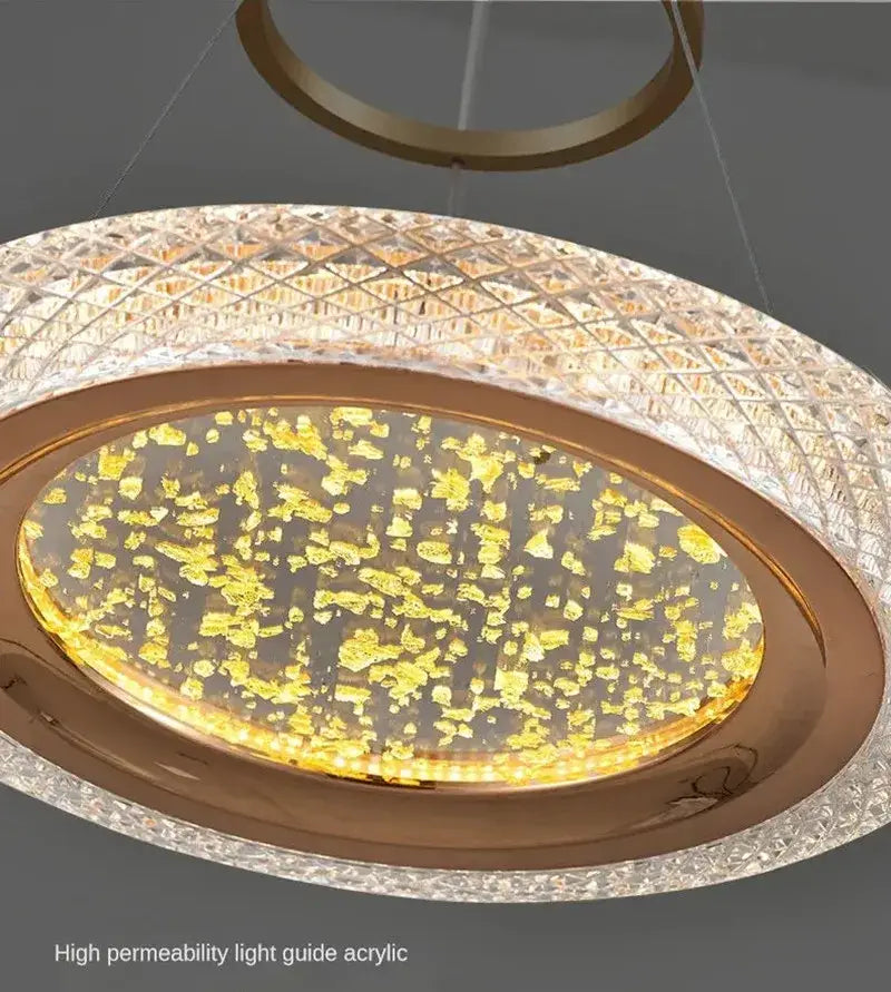 Modern gold & white woven mesh led ring chandelier living room