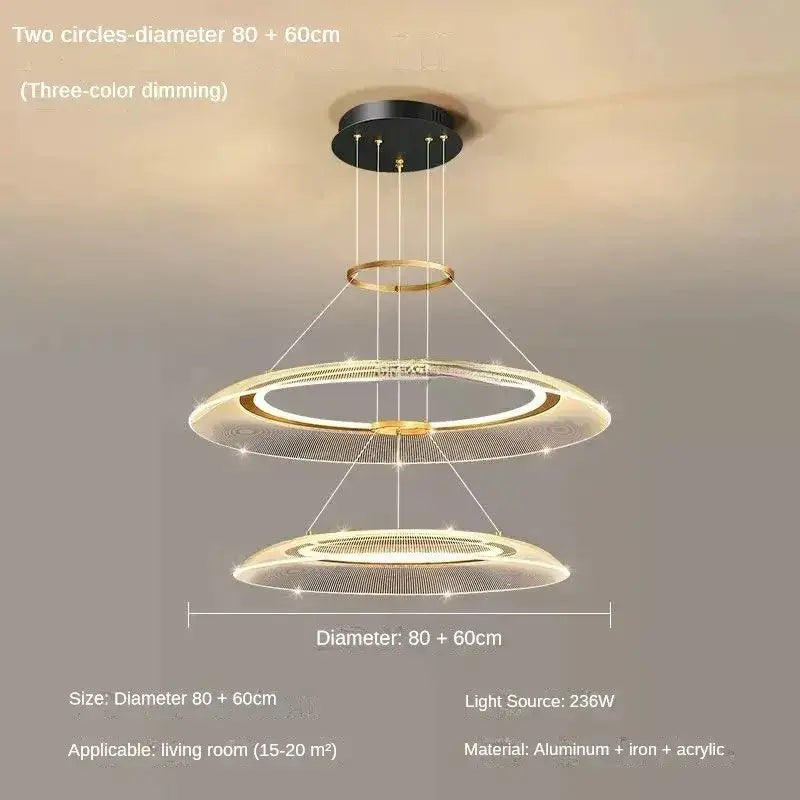 Modern gold & white woven mesh led ring chandelier living room
