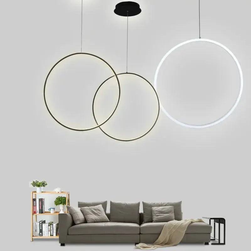 Minimalist black led ring chandelier living room pendant light