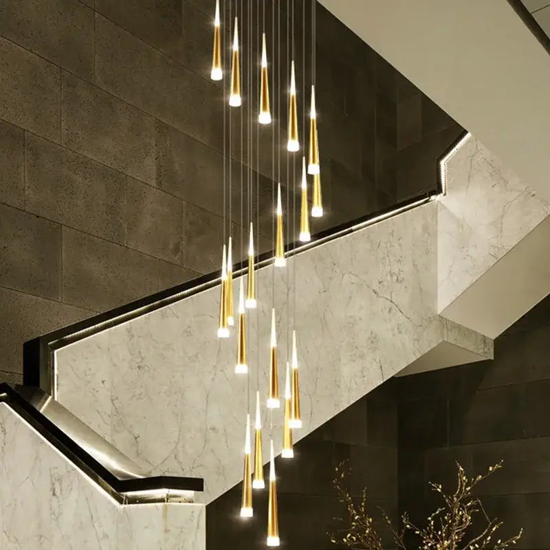 Modern gold led ring chandelier staircase cascading kitchen light