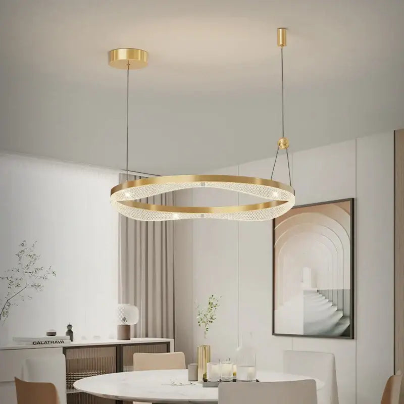 Modern gold interlocking led ring pendant chandelier living room