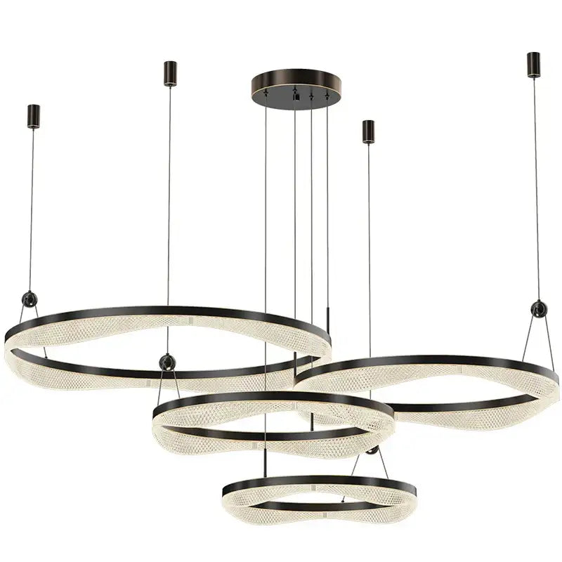 Modern gold interlocking led ring pendant chandelier living room