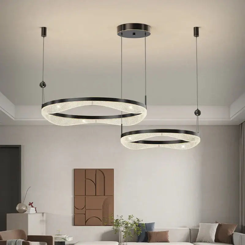 Modern gold interlocking led ring pendant chandelier living room