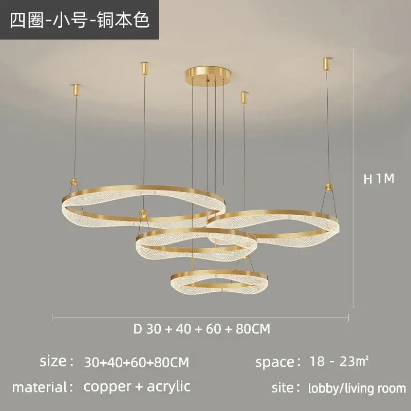 Modern gold interlocking led ring pendant chandelier living room
