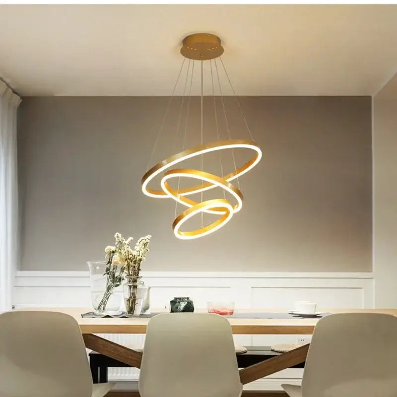 Modern matte bronze spiral led rings chandelier for dining room