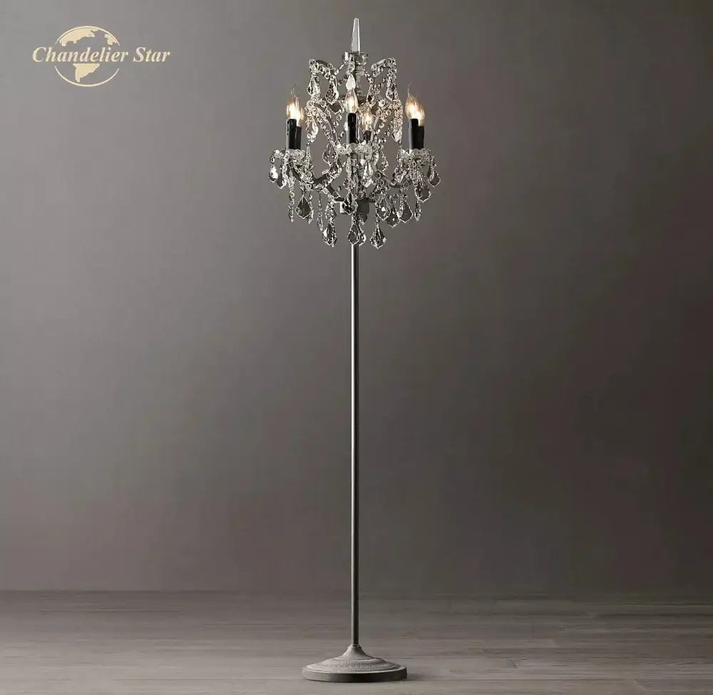 Modern rococo crystal iron floor lamp living room candle chandelier