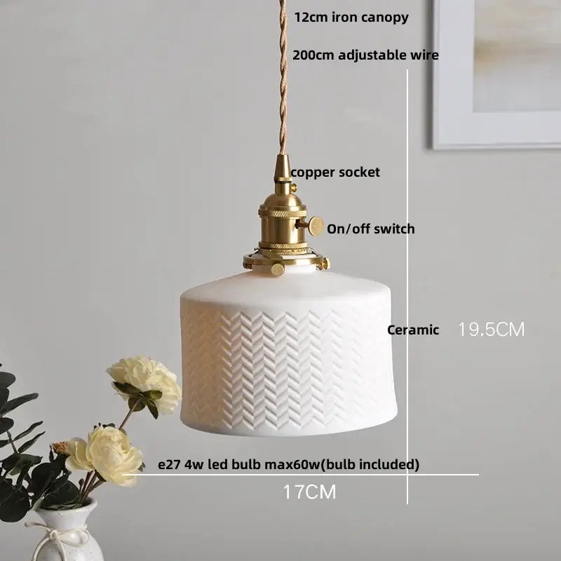 Cream ceramic rose flower pendant lamp with wood for dining room