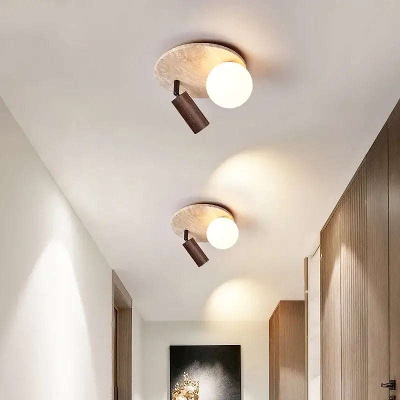 Modern travertine and wood led rotatable ceiling lamp bedroom light