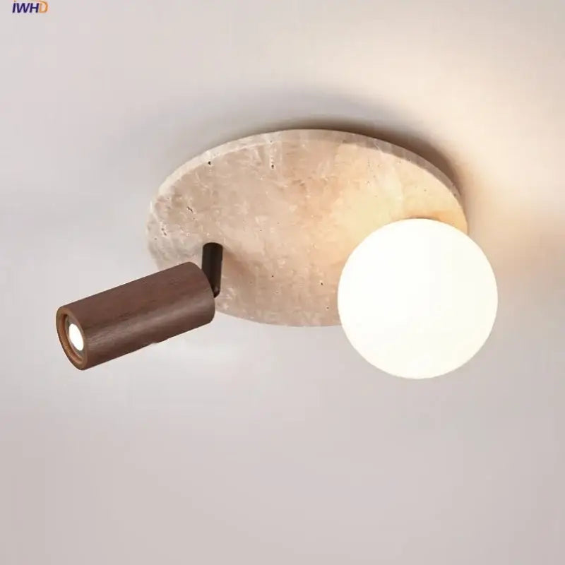 Modern travertine and wood led rotatable ceiling lamp bedroom light
