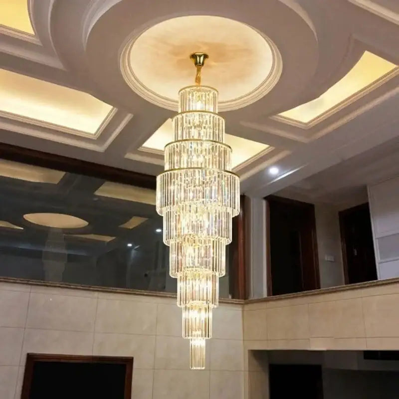 Luxury gold led rotating staircase chandelier for villa living room