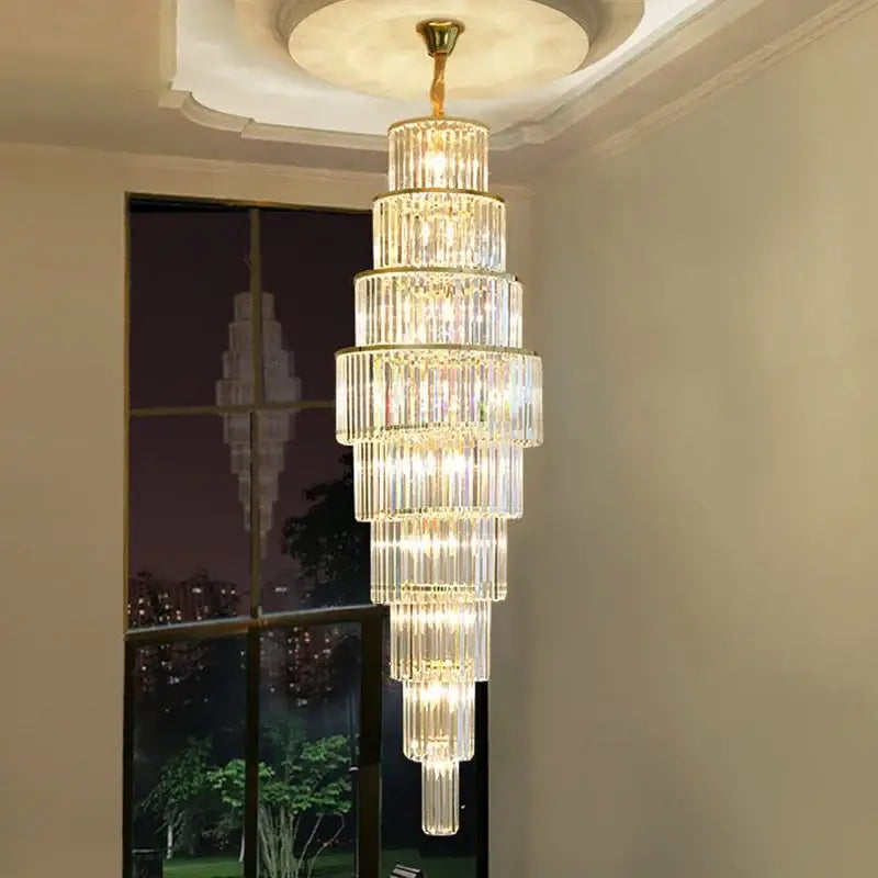 Luxury gold led rotating staircase chandelier for villa living room