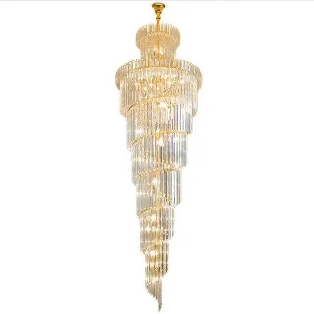 Luxury gold led rotating staircase chandelier for villa living room