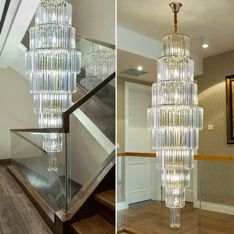 Luxury gold led rotating staircase chandelier for villa living room