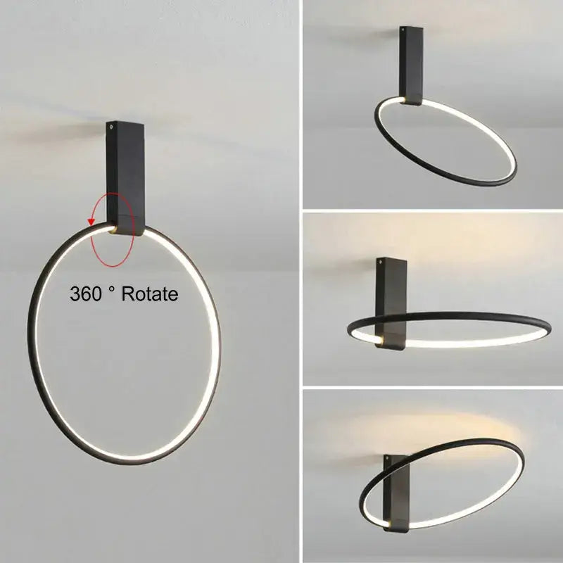 Modern black led round ceiling light living room interlocking rings