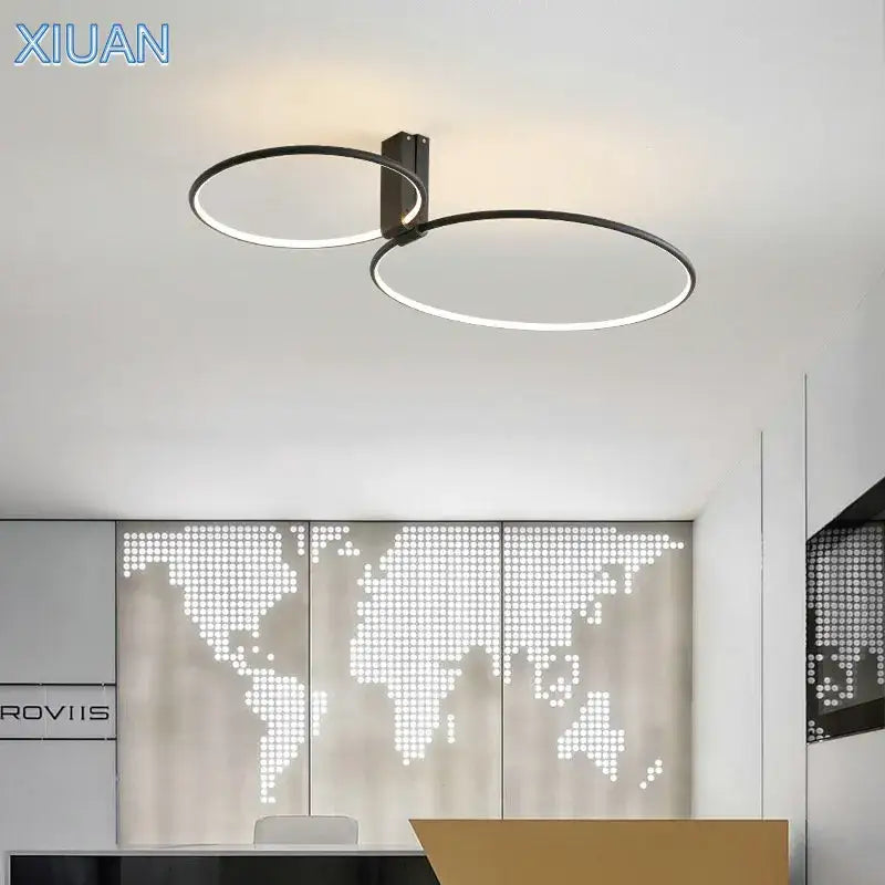 Modern black led round ceiling light living room interlocking rings