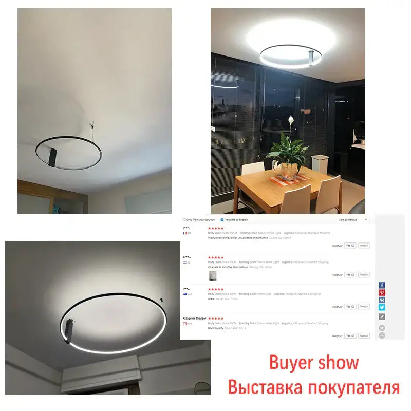 Modern black led round ceiling light living room interlocking rings