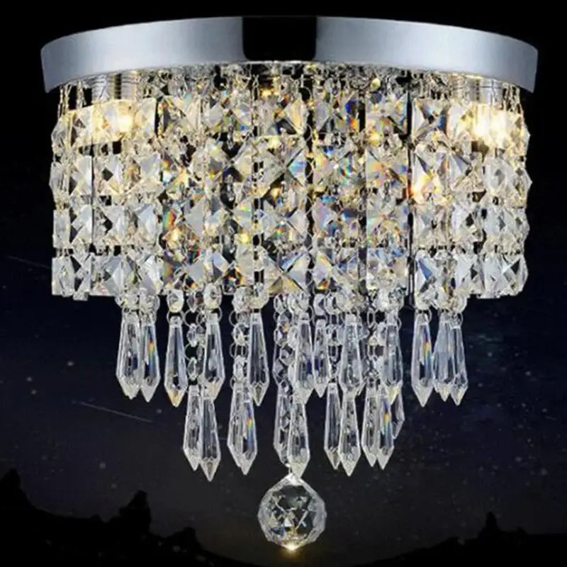 Crystal chrome led round ceiling light corridor droplet chandelier
