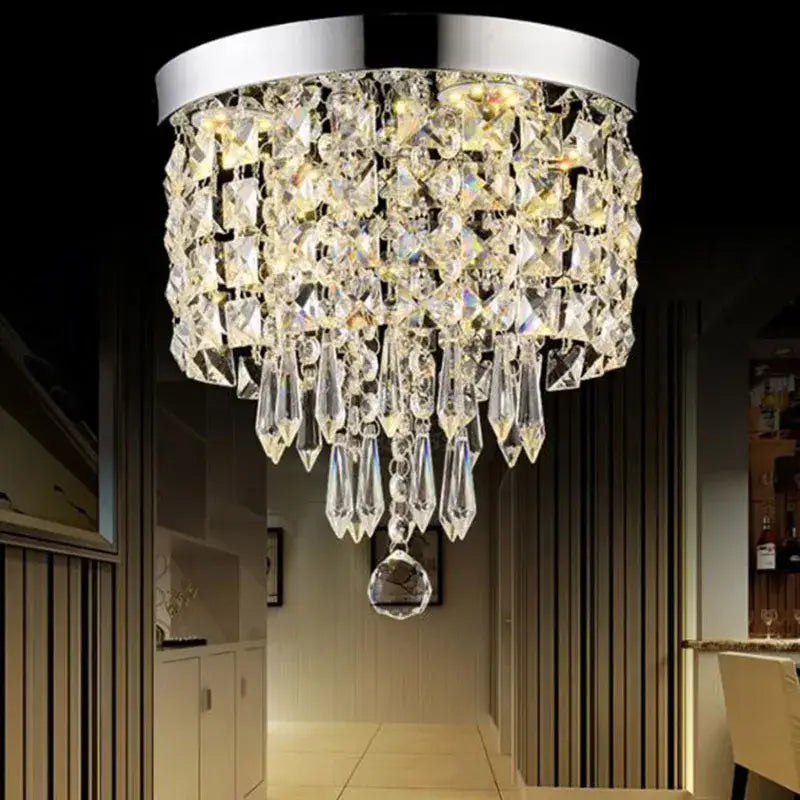 Modern chrome crystal led round ceiling light entrance lamp