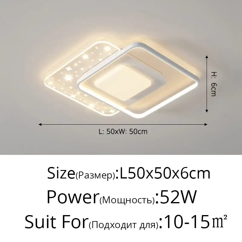 Modern white starry led round ceiling light – bedroom square panels