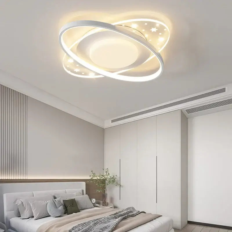 Modern white starry led round ceiling light – bedroom square panels