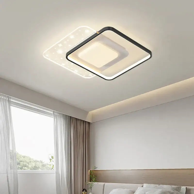 Modern white starry led round ceiling light – bedroom square panels