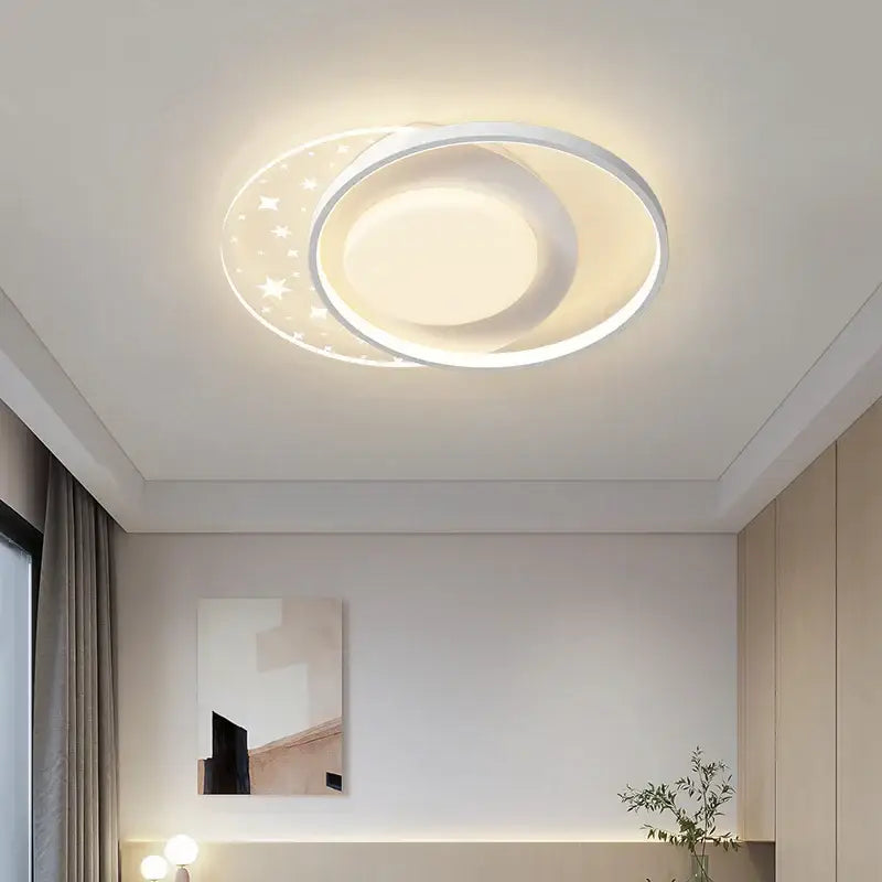 Modern white starry led round ceiling light – bedroom square panels