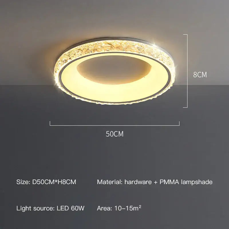 Modern textured crystal round ceiling light with remote control for bedroom