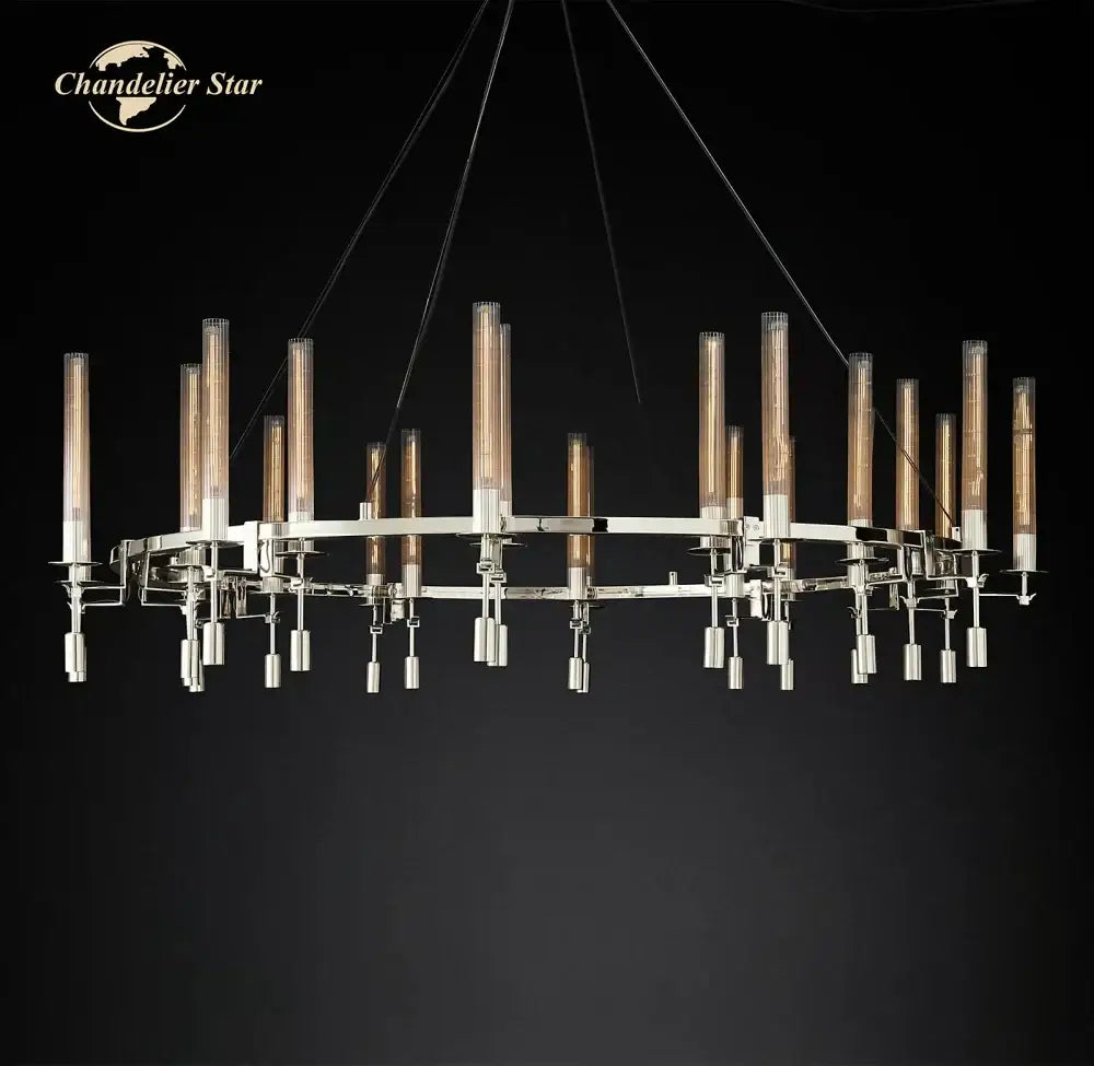 Modern brass led round glass chandelier for dining room