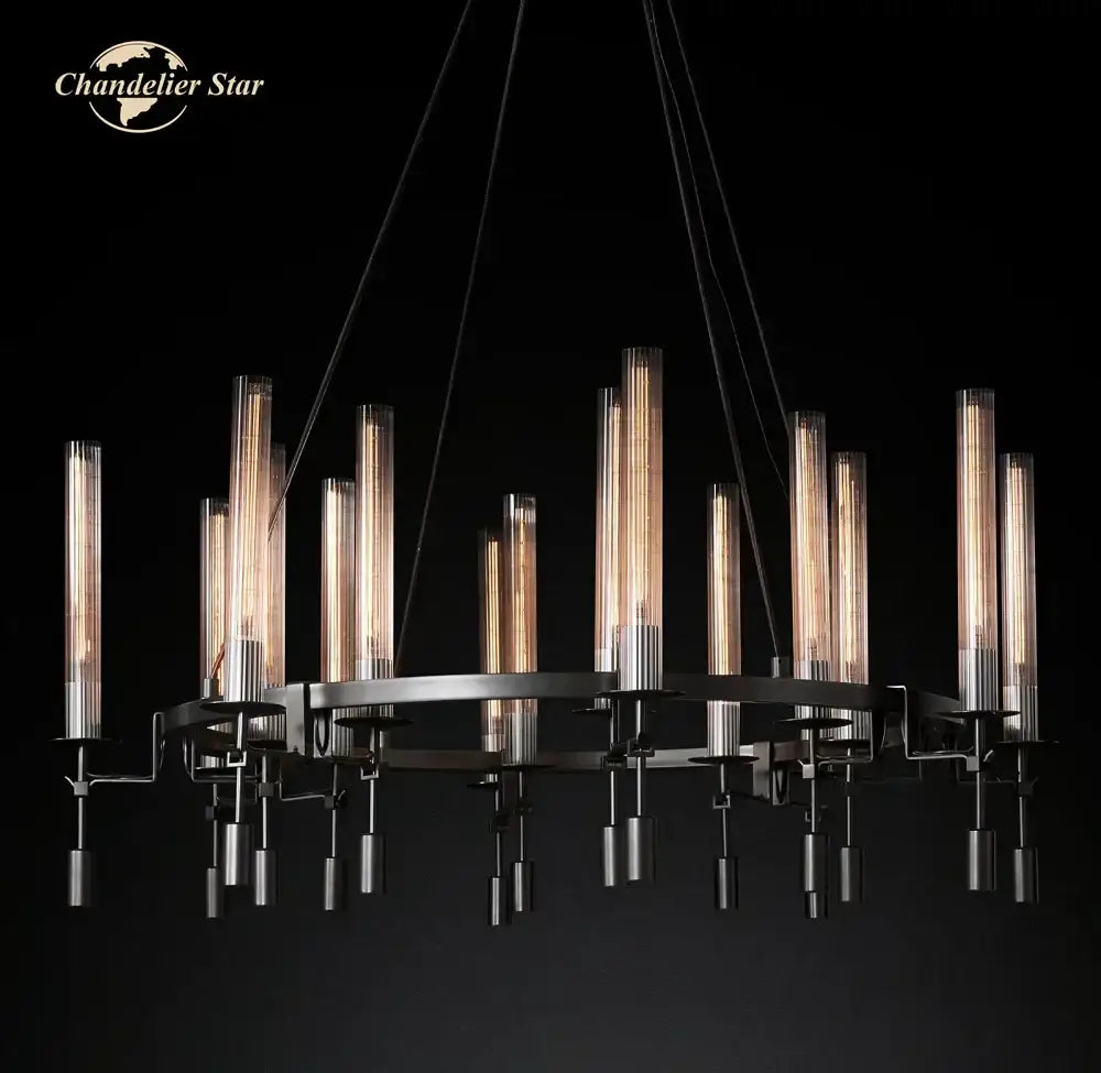 Modern brass led round glass chandelier for dining room