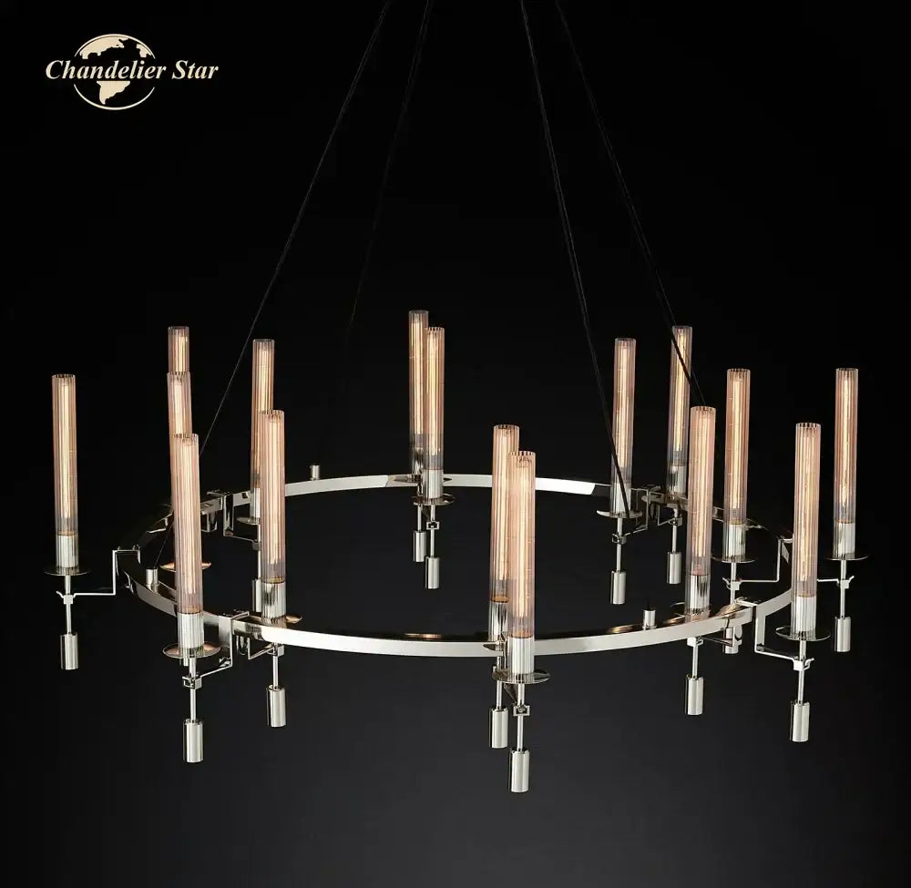 Modern brass led round glass chandelier for dining room